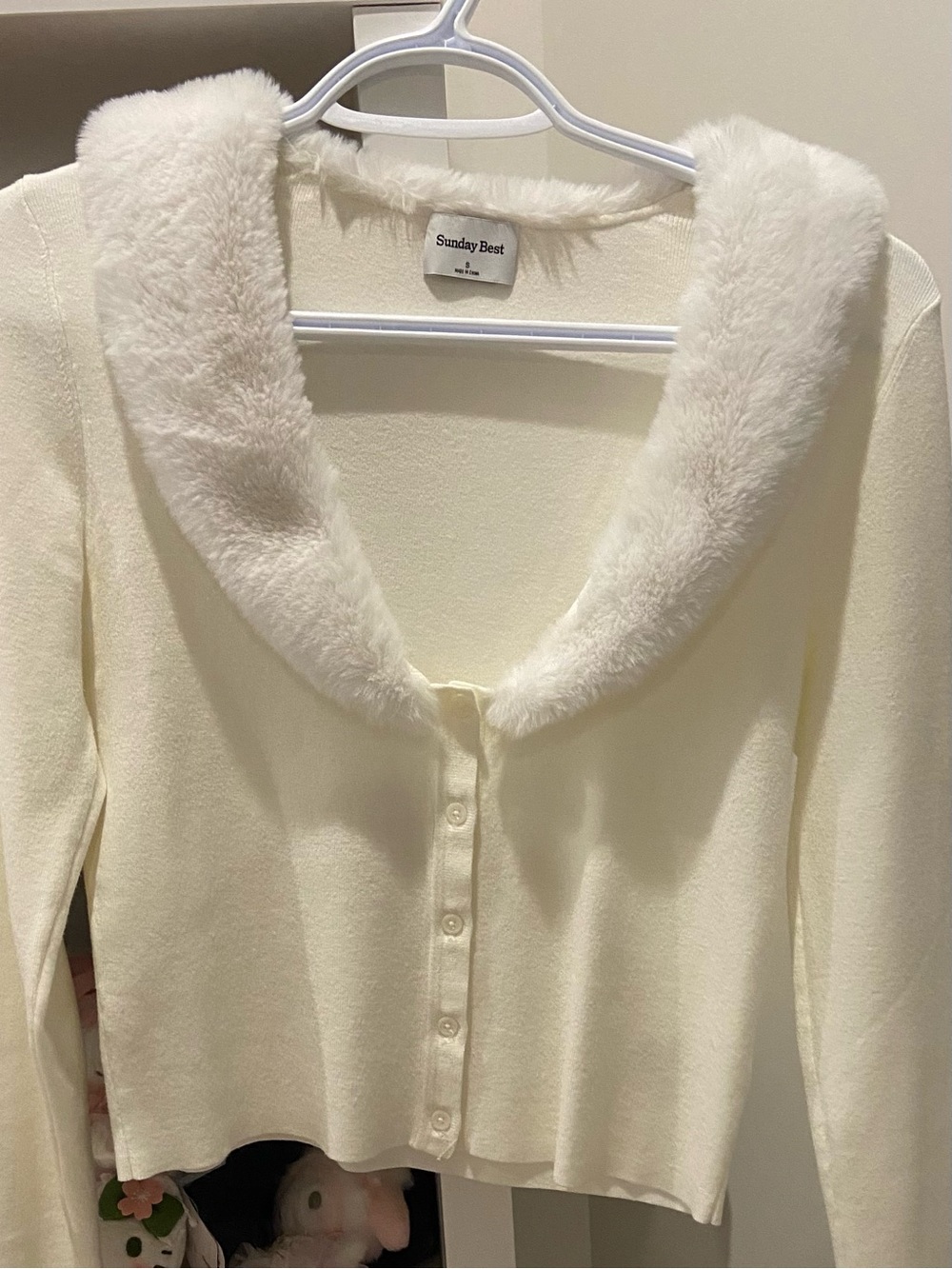 Sunday Best Ivory Faux Fur-Trim Button Cardigan